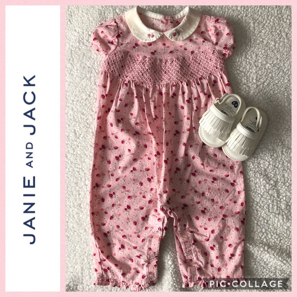 NEW Janie and Jack Pink Strawberry Romper 3-6 MOS.